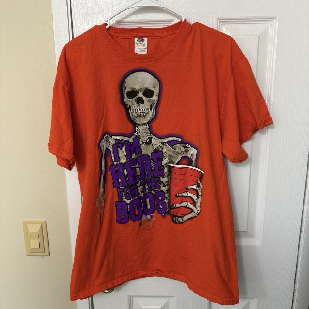 I'm Here for the Boos Halloween Skeleton T-Shirt Men's L Fruit of the Loom VTG